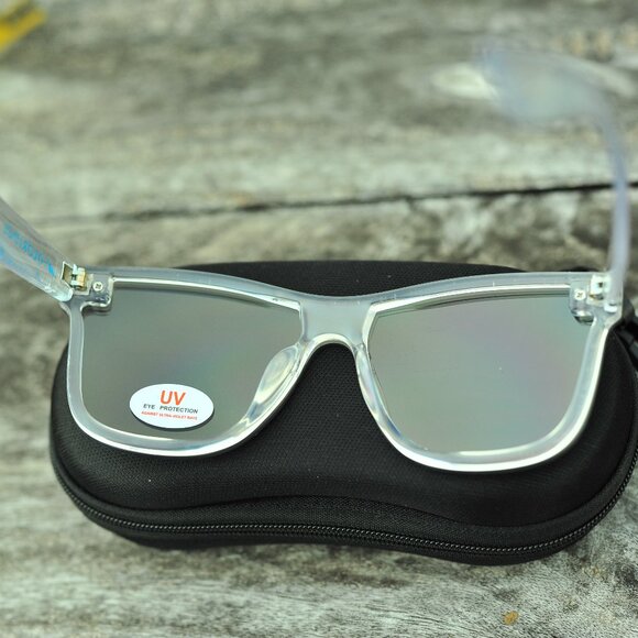 New Mirror Coated Lenses Silver Clear Acrylic Arms Sunglasses Unisex main image 5